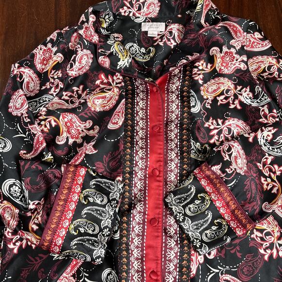 Cabernet Silky Satin Pajama Set Size M Paisley Dark Romantic Long Sleeve Classic - Picture 7 of 8